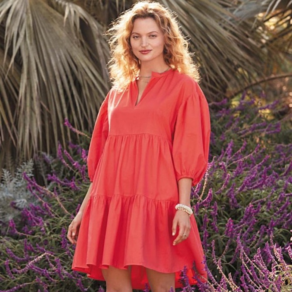 Evereve Sundry The Anywhere Red Tiered Crisp Cotton Dress